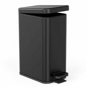 Stainless Steel Bathroom Trash Can Soft Close Lid Step Pedal Removable Inner Bucket Compact