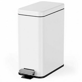 Stainless Steel Bathroom Trash Can Soft Close Lid Step Pedal Removable Inner Bucket Compact