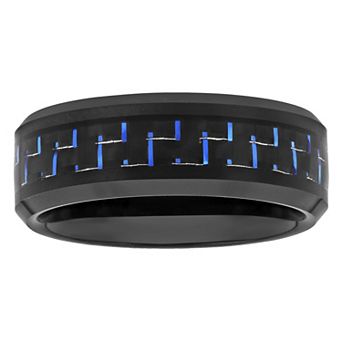 Steel Nation Men's Ion-Plated Tungsten Band Ring with Blue Carbon Fiber Inlay