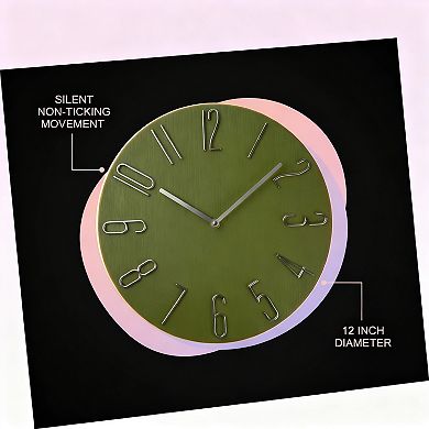 Silent Wall Clock 12 Inch ABS Plastic Large Numbers Battery Powered Modern for Office Home Decor