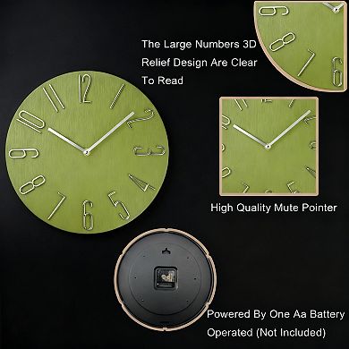 Silent Wall Clock 12 Inch ABS Plastic Large Numbers Battery Powered Modern for Office Home Decor