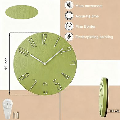 Silent Wall Clock 12 Inch ABS Plastic Large Numbers Battery Powered Modern for Office Home Decor