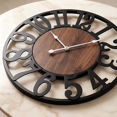 Large Wall Clock Arabic Numeral Silent Non Ticking Metal Decorative for Living Room Bedroom Kitchen