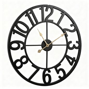 Large Wall Clock Arabic Numeral Silent Non Ticking Metal Decorative for Living Room Bedroom Kitchen