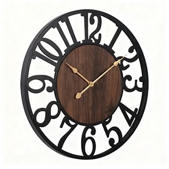 Large Wall Clock Arabic Numeral Silent Non Ticking Metal Decorative for Living Room Bedroom Kitchen