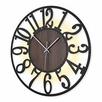 Large 20'' Rustic Wood Wall Clock Silent LED Remote Timer Oversized Farmhouse Decor
