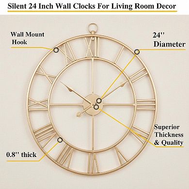 Silent Non Ticking Wall Clock Large Roman Numeral Modern Farmhouse Decorative