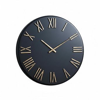 Large Modern 24" Matte Black Distressed Roman Numerals Metal Wall Clock for Living Room Entryway