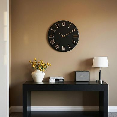 Large Modern 24" Matte Black Distressed Roman Numerals Metal Wall Clock for Living Room Entryway