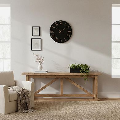 Large Modern 24" Matte Black Distressed Roman Numerals Metal Wall Clock for Living Room Entryway