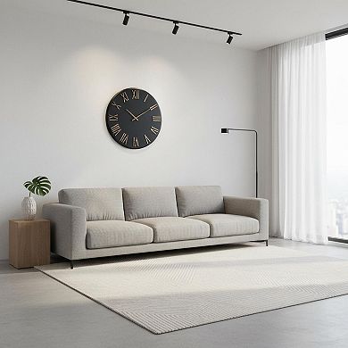 Large Modern 24" Matte Black Distressed Roman Numerals Metal Wall Clock for Living Room Entryway