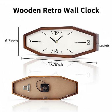 Wooden Retro Wall Clock 18 Inches Silent Non-Ticking Quartz Battery Operated for Home Office