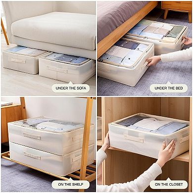 Under Bed Storage Bins Foldable Stackable Oxford Fabric Large Capacity Clothes Organizer Sturdy