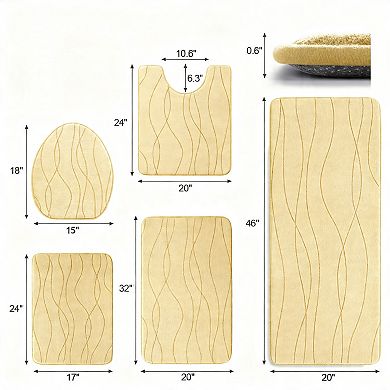 Memory Foam Bathroom Rug Set 5 Piece Ultra Absorbent Non Slip Machine Washable Dry Quickly