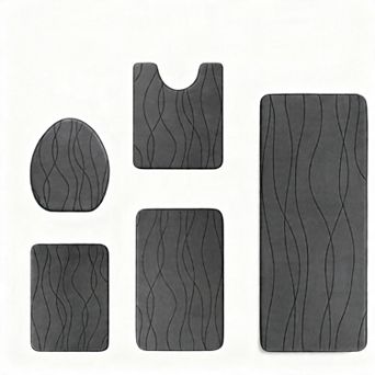 Memory Foam Bathroom Rug Set 5 pc Ultra Absorbent Non Slip Machine Washable Dry Quickly
