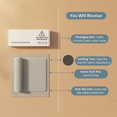 Foldable Stone Bath Mat Quick Dry Super Absorbent Non Slip Diatomaceous Earth Multi Use