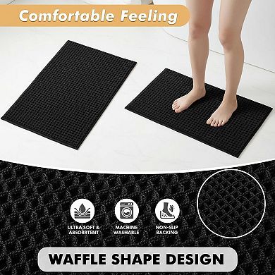 Set Of 2 Boho Bath Mats Non Slip Washable Absorbent Brown White 18x30 Inch