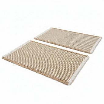 Set Of 2 Boho Bath Mats Non Slip Washable Absorbent Brown White 18x30 Inch