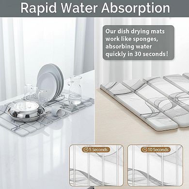 Large Diatomaceous Earth Dish Drying Mat Set Quick Dry Absorbent Foldable Kitchen Counter Multi Use
