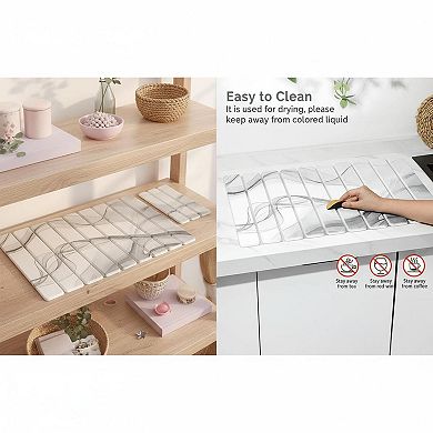 Large Diatomaceous Earth Dish Drying Mat Set Quick Dry Absorbent Foldable Kitchen Counter Multi Use