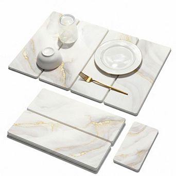 Large Diatomaceous Earth Dish Drying Mat Set Quick Dry Absorbent Foldable Kitchen Counter Multi Use