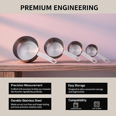 Stainless Steel Measuring Cup Set Stackable Dishwasher Safe 4 Sizes