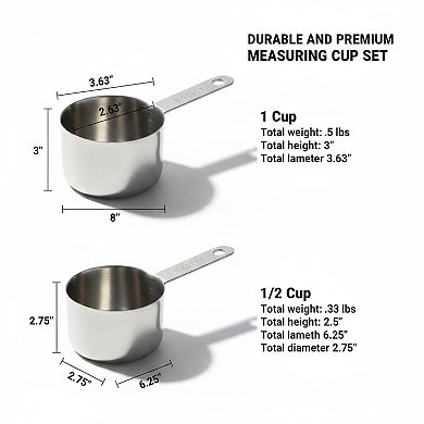 Stainless Steel Measuring Cup Set Stackable Dishwasher Safe 4 Sizes