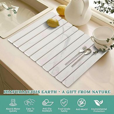 Stone Dish Drying Mat Absorbent Diatomaceous Earth Foldable Heat Resistant Kitchen Bath Mat