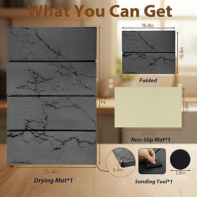 Large Stone Dish Drying Mat Quick Dry Super Absorbent Collapsible Diatomaceous Earth Kitchen Mat