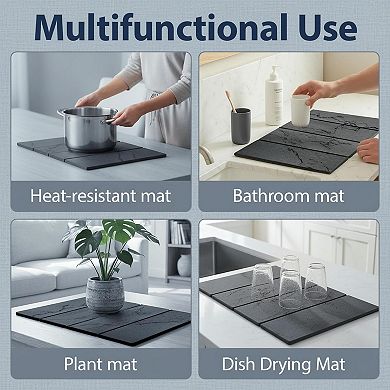 Large Stone Dish Drying Mat Quick Dry Super Absorbent Collapsible Diatomaceous Earth Kitchen Mat