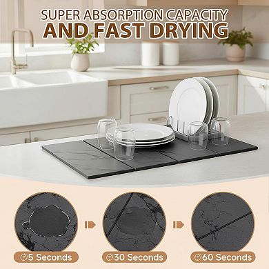 Large Stone Dish Drying Mat Quick Dry Super Absorbent Collapsible Diatomaceous Earth Kitchen Mat