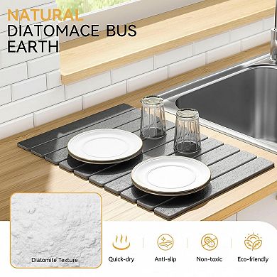 Large Stone Dish Drying Mat Quick Dry Absorbent Foldable Kitchen Counter Organizer Pad
