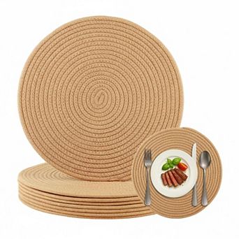 Round Woven Placemats Set of 8 Heat Resistant Cotton Rope Farmhouse Dining Table Trivets Hot Dishes