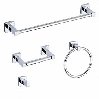Stainless Steel Bathroom Hardware Set 4 pc Towel Bar Ring Toilet Paper Holder Hook