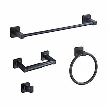 Stainless Steel Bathroom Hardware Set 4 pc Towel Bar Ring Toilet Paper Holder Hook