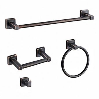 Stainless Steel Bathroom Hardware Set 4 pc Towel Bar Ring Toilet Paper Holder Hook