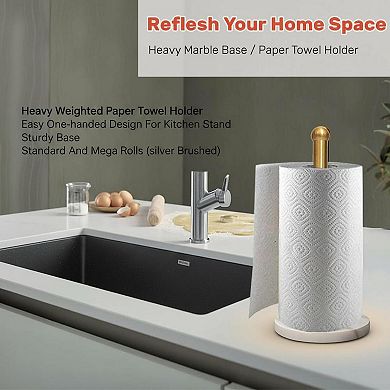 Heavy Weighted Paper Towel Holder One-Handed, Sturdy Base, Easy Assemble Fits Standard Mega
