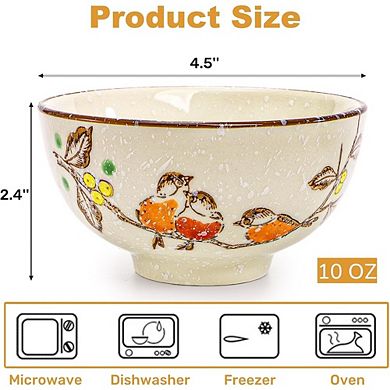 6-Piece Retro Ceramic Bowls Set, 4.5-Inch, Hand-Painted, Microwave & Dishwasher Safe