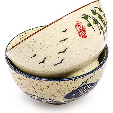 6-Piece Retro Ceramic Bowls Set, 4.5-Inch, Hand-Painted, Microwave & Dishwasher Safe