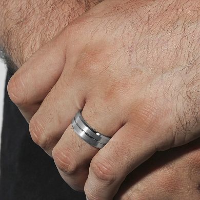 Steel Nation Men's Tungsten Grooved Center Band Ring