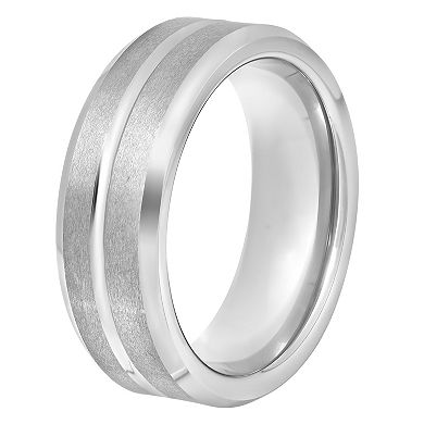 Steel Nation Men's Tungsten Grooved Center Band Ring