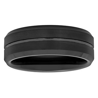 Steel Nation Men's Ion-Plated Tungsten Grooved Band Ring