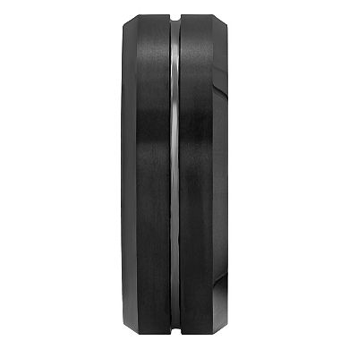 Steel Nation Men's Ion-Plated Tungsten Grooved Band Ring