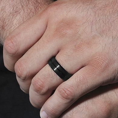 Steel Nation Men's Ion-Plated Tungsten Grooved Band Ring