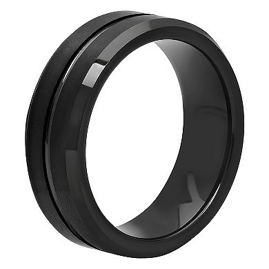 Steel Nation Men's Ion-Plated Tungsten Grooved Band Ring