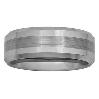 Steel Nation Men's Tungsten Brushed Center Beveled Band Ring