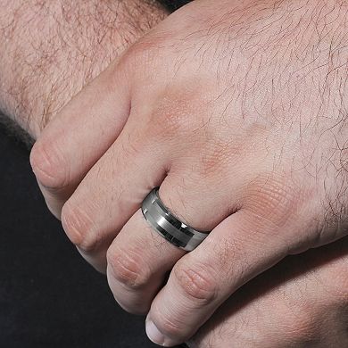Steel Nation Men's Tungsten Brushed Center Beveled Band Ring