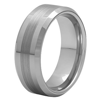 Steel Nation Men's Tungsten Brushed Center Beveled Band Ring