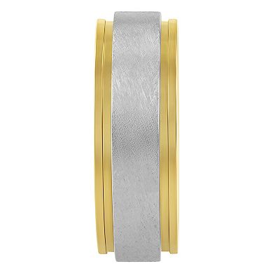Steel Nation Men's Two Tone Stainless Steel Step Edge Band Ring