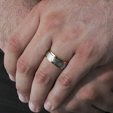 Steel Nation Men's Two Tone Stainless Steel Step Edge Band Ring